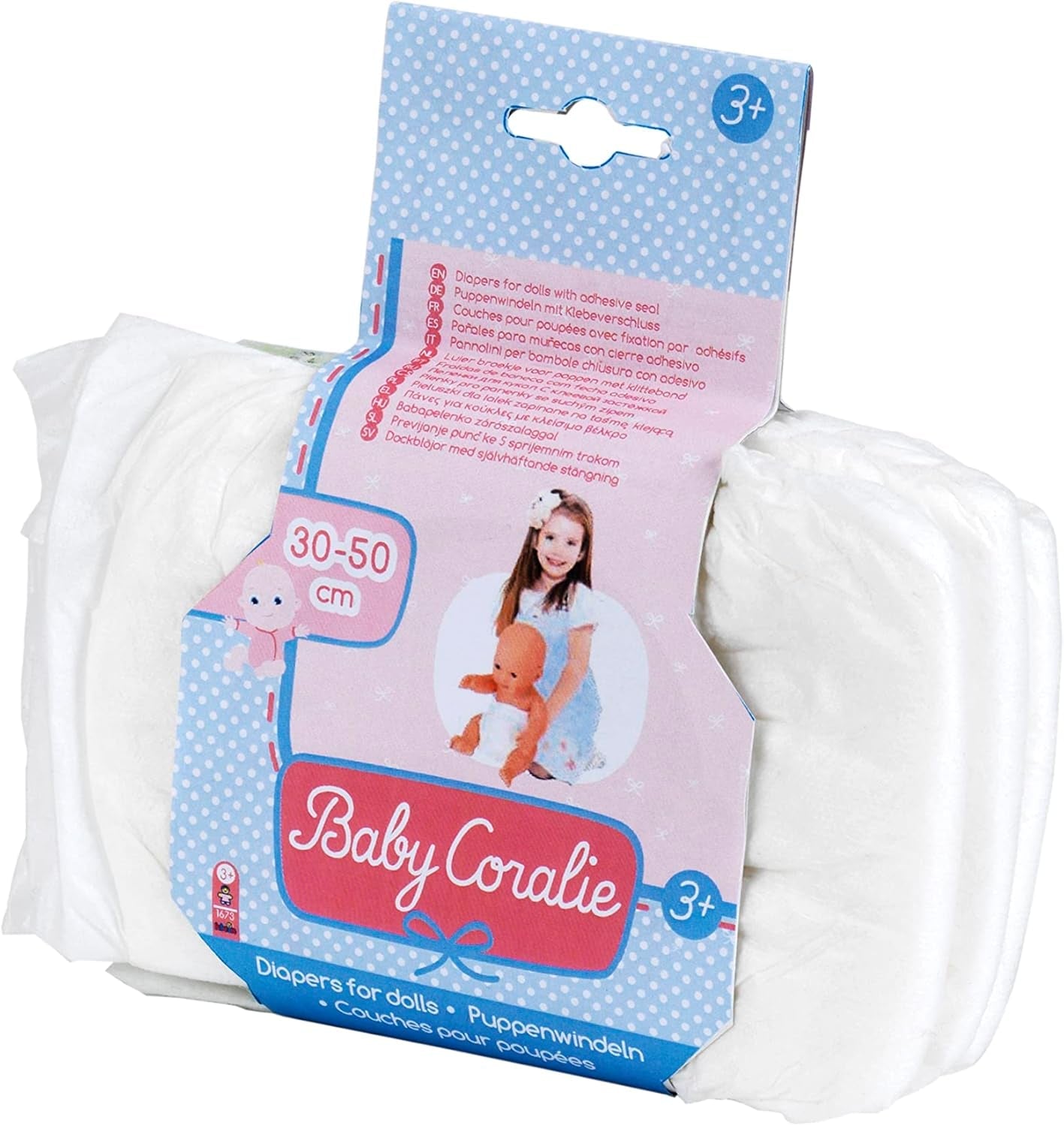Pañales Theo Klein 1673 Bebé Coralie | Para muñecas de 30 a 50 cm | Tres pañales con velcro | Juguete para niños a partir de 3 años.