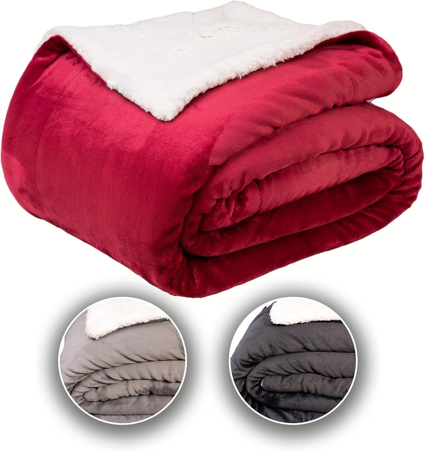 Manta acogedora komfortec 150 x 200 cm, manta polar mullida con certificación oeko-tex, manta cálida sherpa para el sofá, manta gruesa para el sofá, color burdeos Camas y mantas Besuche den Komfortec-Store Borgoña 150 x 200 cm
