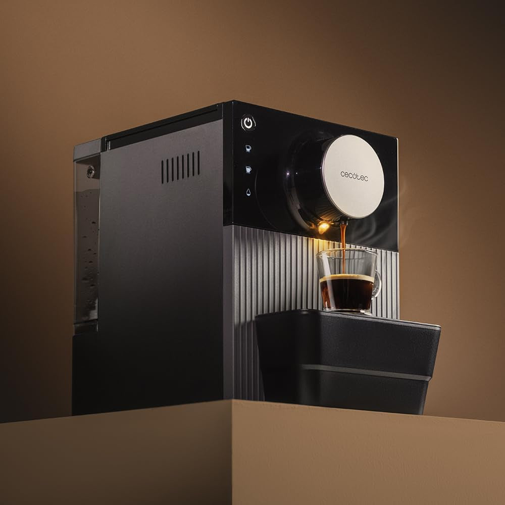 Cecotec Cafetera espresso compacta Cremmaet Cube, 1350 W, sistema de prensado 10 g, sistema de preinfusión, 19 bar, sistema thermoblock, 5 niveles de molienda, panel de control táctil