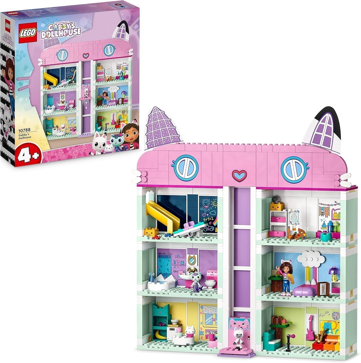 Lego 10788 Casa de muñecas de Gabby, juego de juguetes, 8 habitaciones y 4 pisos. Casa de muñecas de Gabby con figuras de Pandi, suricata y Kuchi y accesorios, regalo para niñas, niños y niños de 4 años. Besuche den LEGO-Store Single