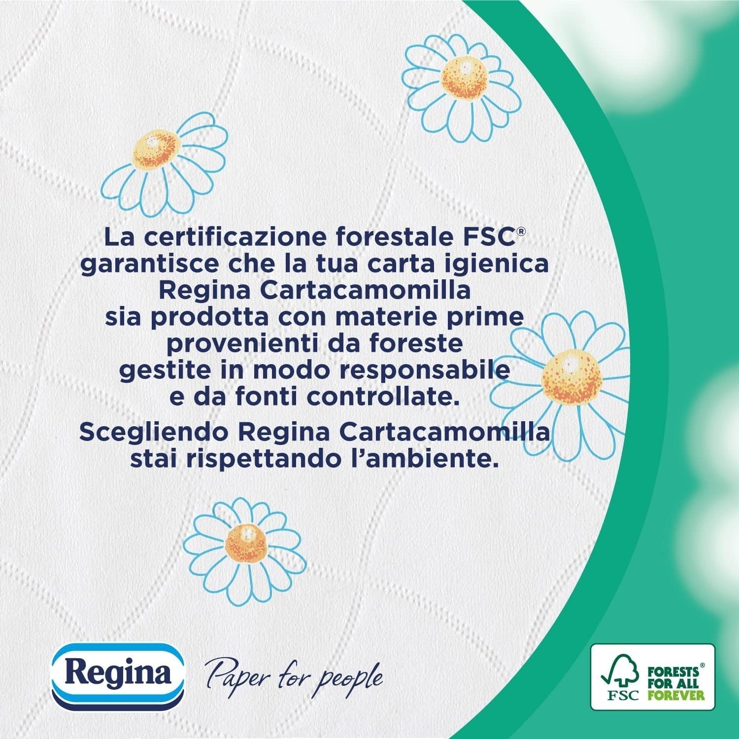 Regina Cartacamomilla - 8 Rollos de Papel Higiénico, 300 Hojas Esponjosas, 3 Capas, Suave y Firme, Envase de Papel Reciclable