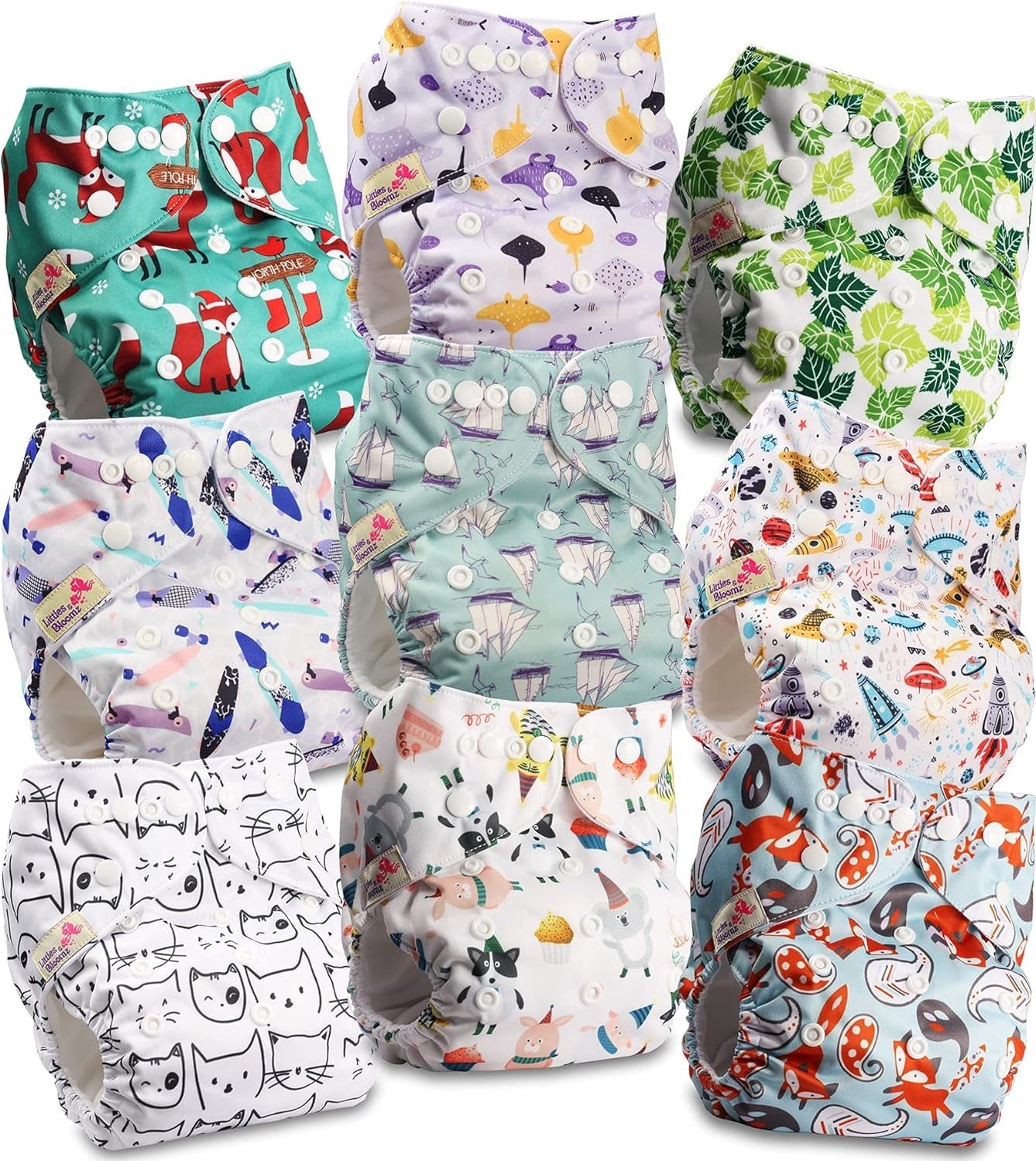 Littles and Bloomz FLP2-0406 Pañal reutilizable con clip estándar, 4 pañales