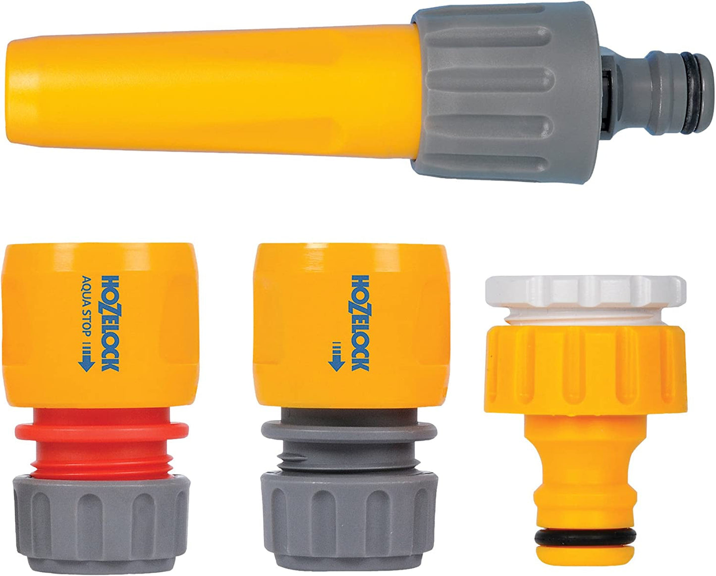 HOZELOCK - Juego de boquillas pulverizadoras clásicas Ø 12,5 - 15 mm (1/2"- 5/8"): Juego básico con todas las conexiones necesarias, 1 boquilla pulverizadora, ideal para todas las tareas de riego, 1 conexión Aquastop [2352P0000]
