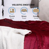 Komfortec acogedora manta 150X200 Cm, manta polar mullida con certificado Oeko-Tex, cálida manta sherpa para el sofá, manta gruesa para el sofá, color burdeos Camas y mantas Besuche den Komfortec-Store