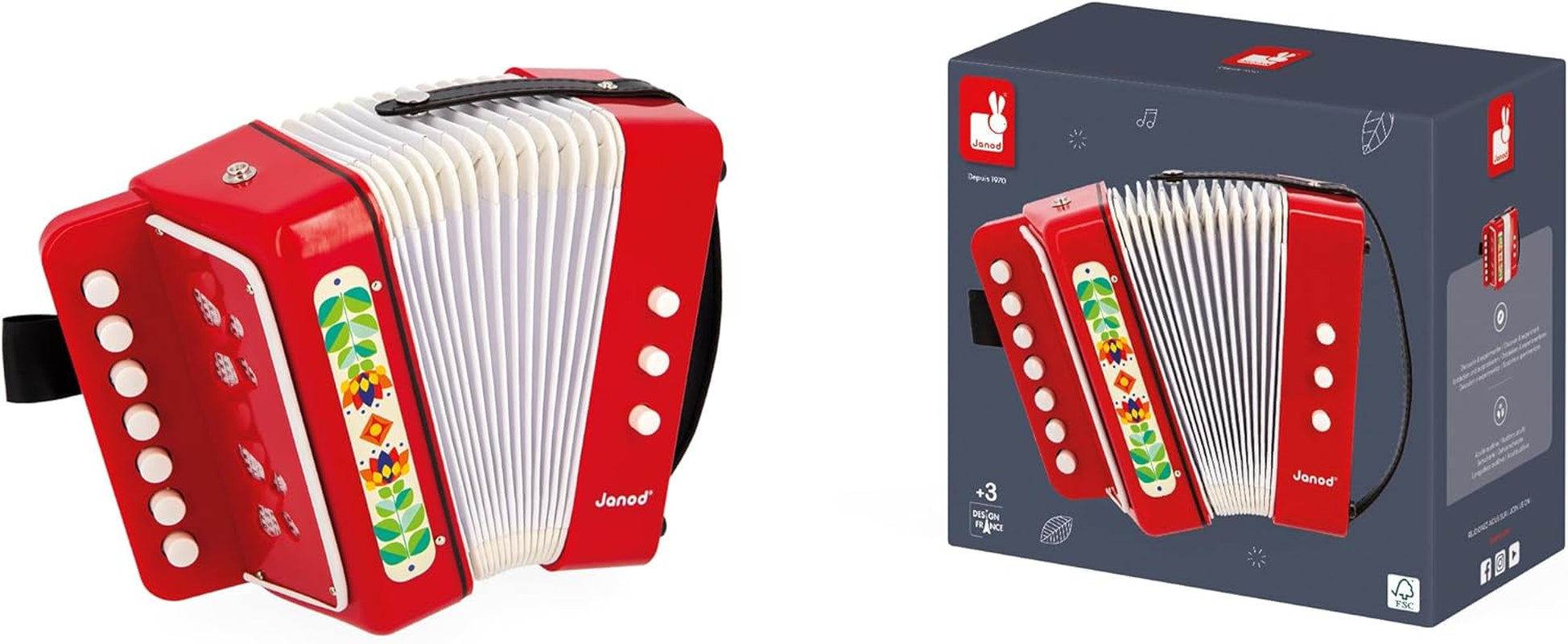 Janod - Acordeón Gioia - Instrumento musical para niños - Juego de roles y educación musical temprana - Con correa - A partir de 3 años, J07654 Jucarii Bebe Naty Shop