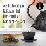 Juego de té Lumaland de 8 piezas | Tetera de hierro fundido Tetsubin de 1,4 litros | Calentador de hierro fundido | 2 tazas de té y 2 platillos | Juego de té japonés que incluye cuchara medidora de bambú e infusor de acero inoxidable.