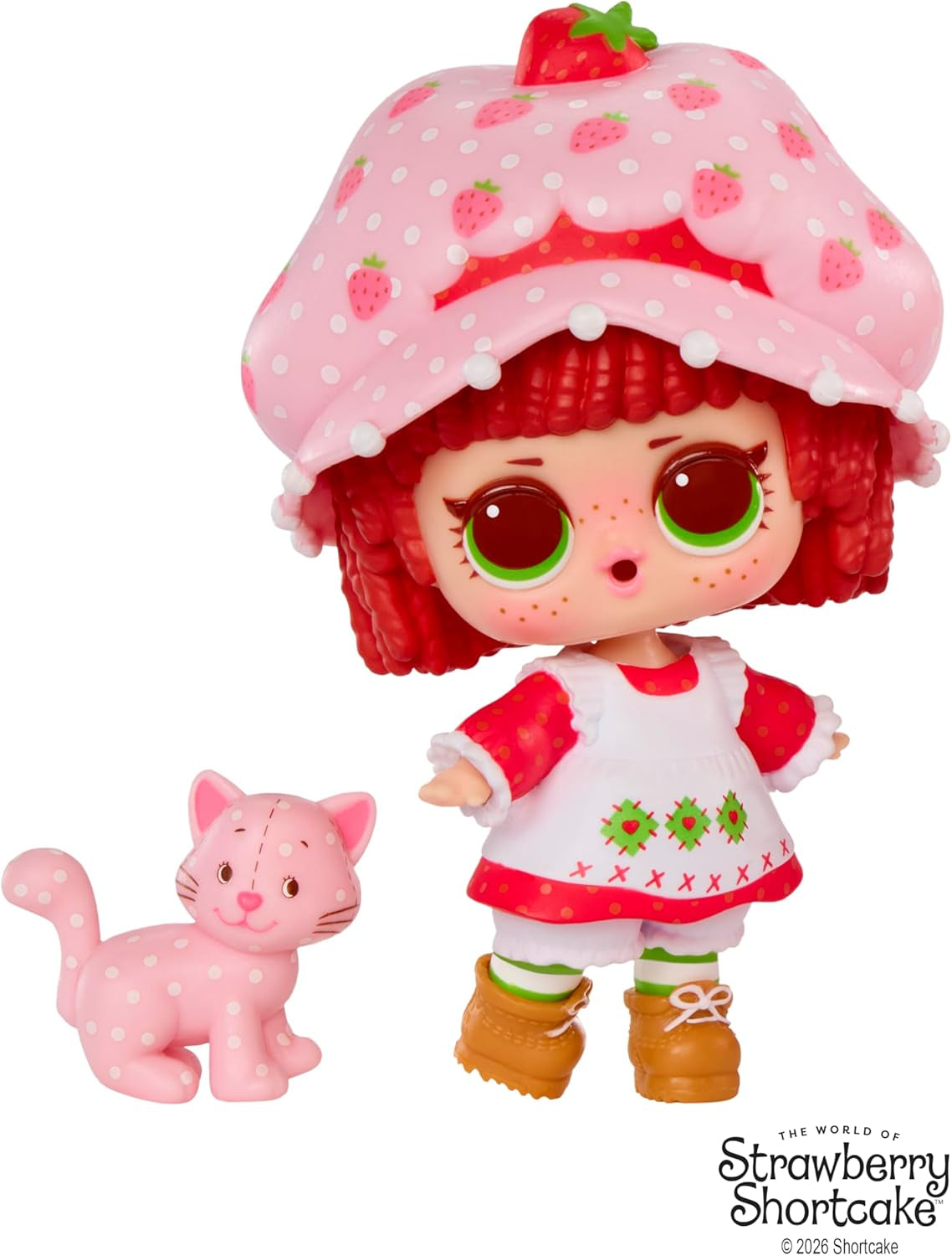 Jajaja ¡Sorpresa! Loves Strawberry Shortcake Tots - Muñecas perfumadas coleccionables con 7 sorpresas, mascota, moda, zapatos, sombrero, juego con casa convertible de Strawberry Shortcake, a partir de 4 años