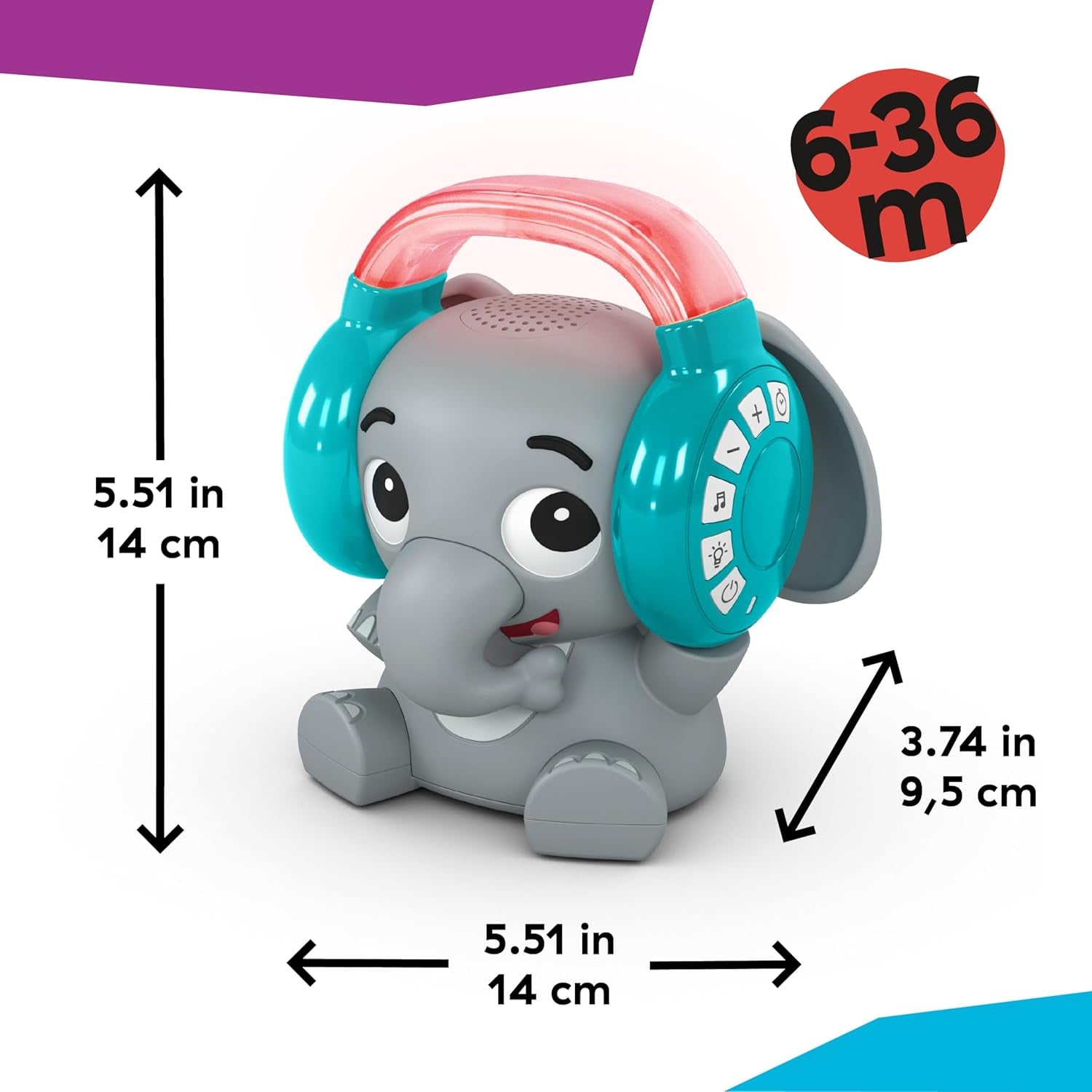 Baby Einstein Earl the Elephant Máquina de Sonido Bluetooth, Sistema de Música + Luz Nocturna, Juguetes para Bebés y Niños Pequeños Tienda Bebe Naty