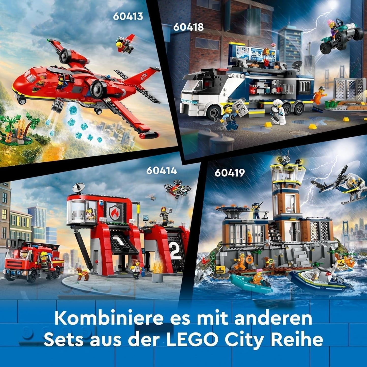 LEGO City Camión de policía con laboratorio, set de policía cuádruple y camión de juguete para niños, regalo para niños y niñas a partir de 7 años, además de 5 minifiguras: 2 policías, 1 científico y 2 ladrones 60418 Juegos de construcción Beuche den LEGO-Store