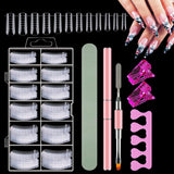 Juego de 120 formas de uñas dobles, plantillas de extensión de uñas con cepillo rosa de doble punta, clip para puntas de uñas, separador de dedos de esponja y lima de uñas para uñas de poligel