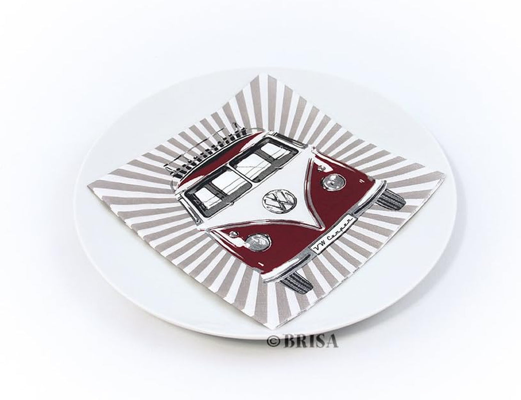 BRISA VW Collection - Servilletas de mesa Volkswagen T1 Bus (Rayas Samba/Rojo/3 capas)