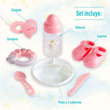 JC Toys - Berenguer Boutique Muñeca Suave y Realista de 38 cm con Boca Abierta/Cerrada, Set de Regalo de 10 Piezas, Biberón, Sonajero, Chupete y Accesorios, Rosa, Edad 2+