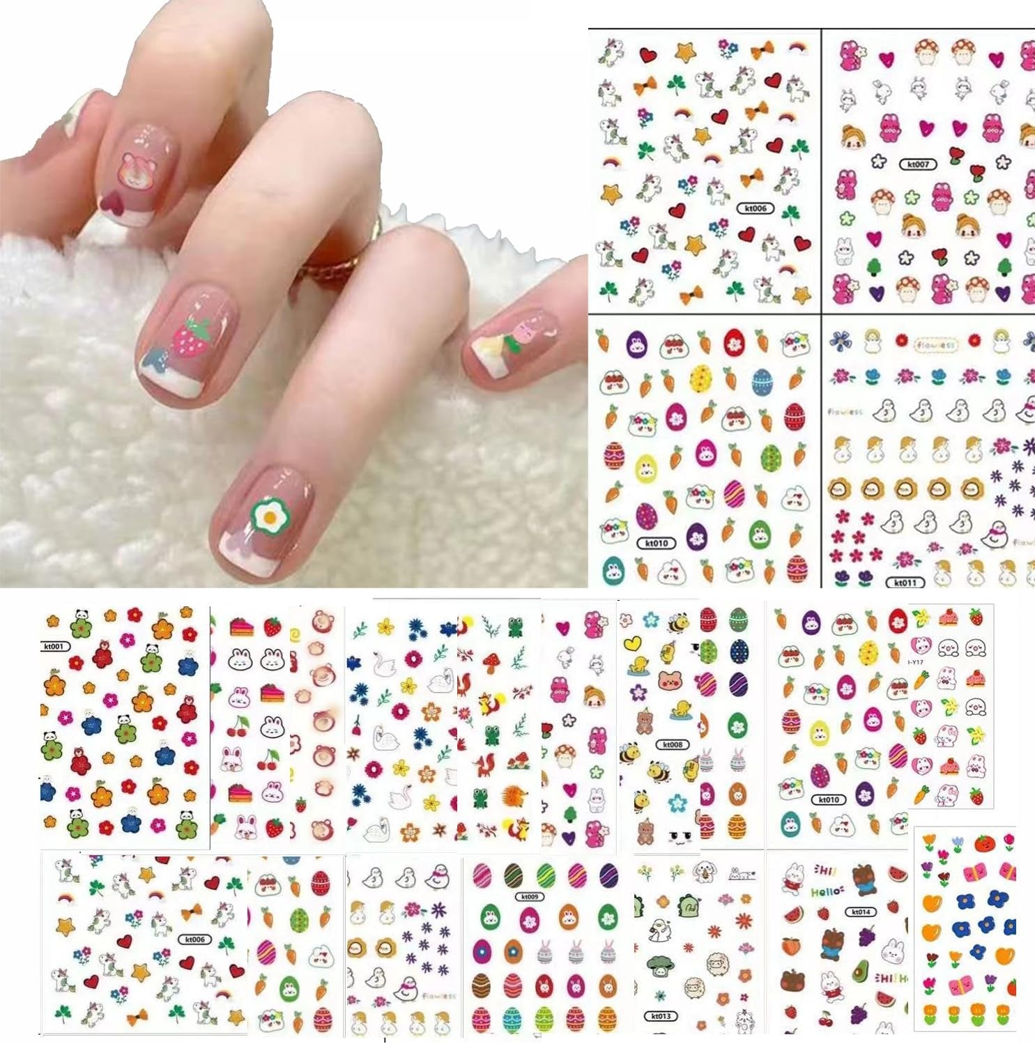 Lindas pegatinas de uñas para niños 20 hojas 3D pegatinas de uñas que brillan en la oscuridad flores coloridas decoraciones de uñas pegatinas autoadhesivas accesorios de decoración DIY