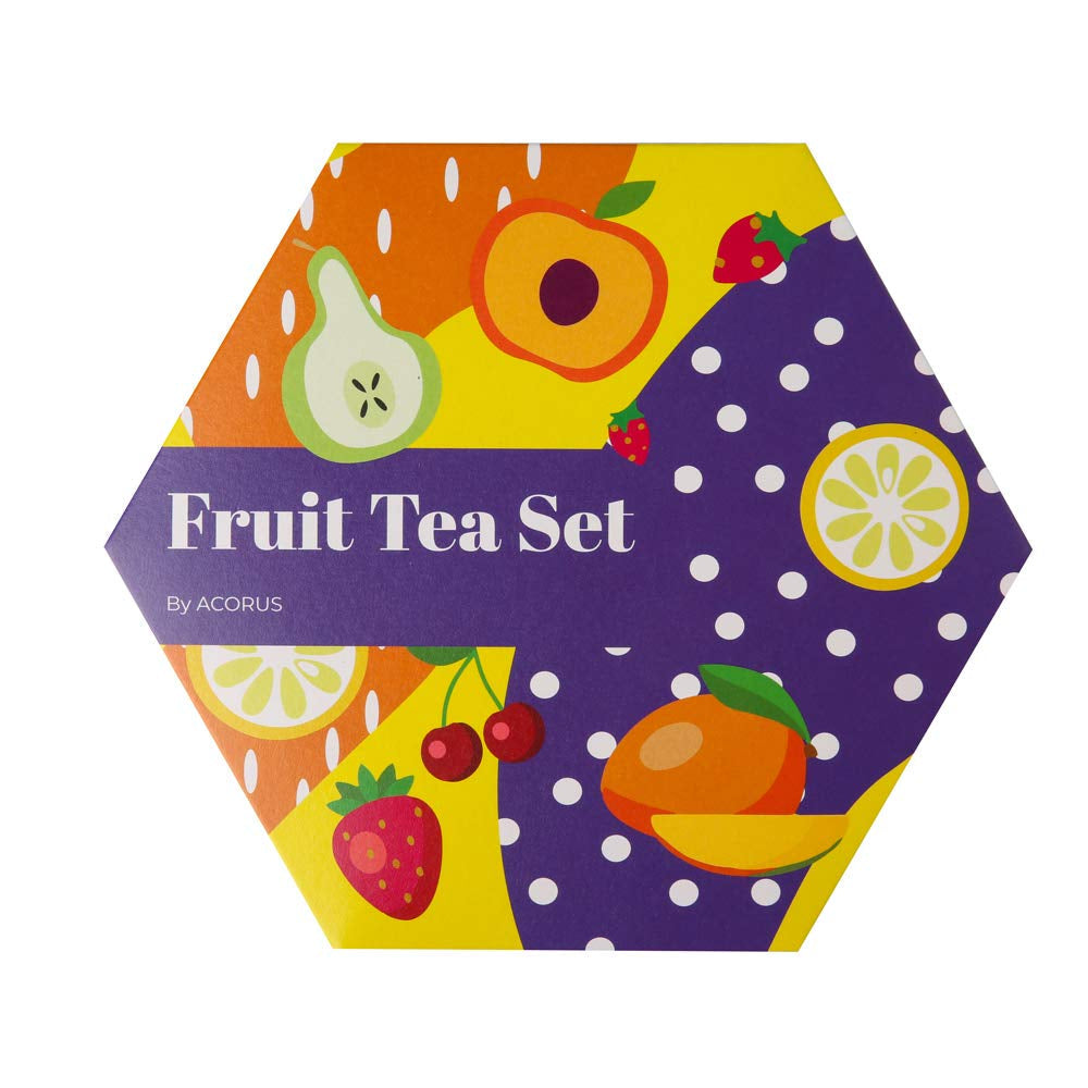 ACORO | Juego de té de frutas de lujo | Set de regalo con tés naturales en 6 sabores | Infusiones, infusiones de frutas | Surtido de tés | Caja de té con 60 bolsitas de té.