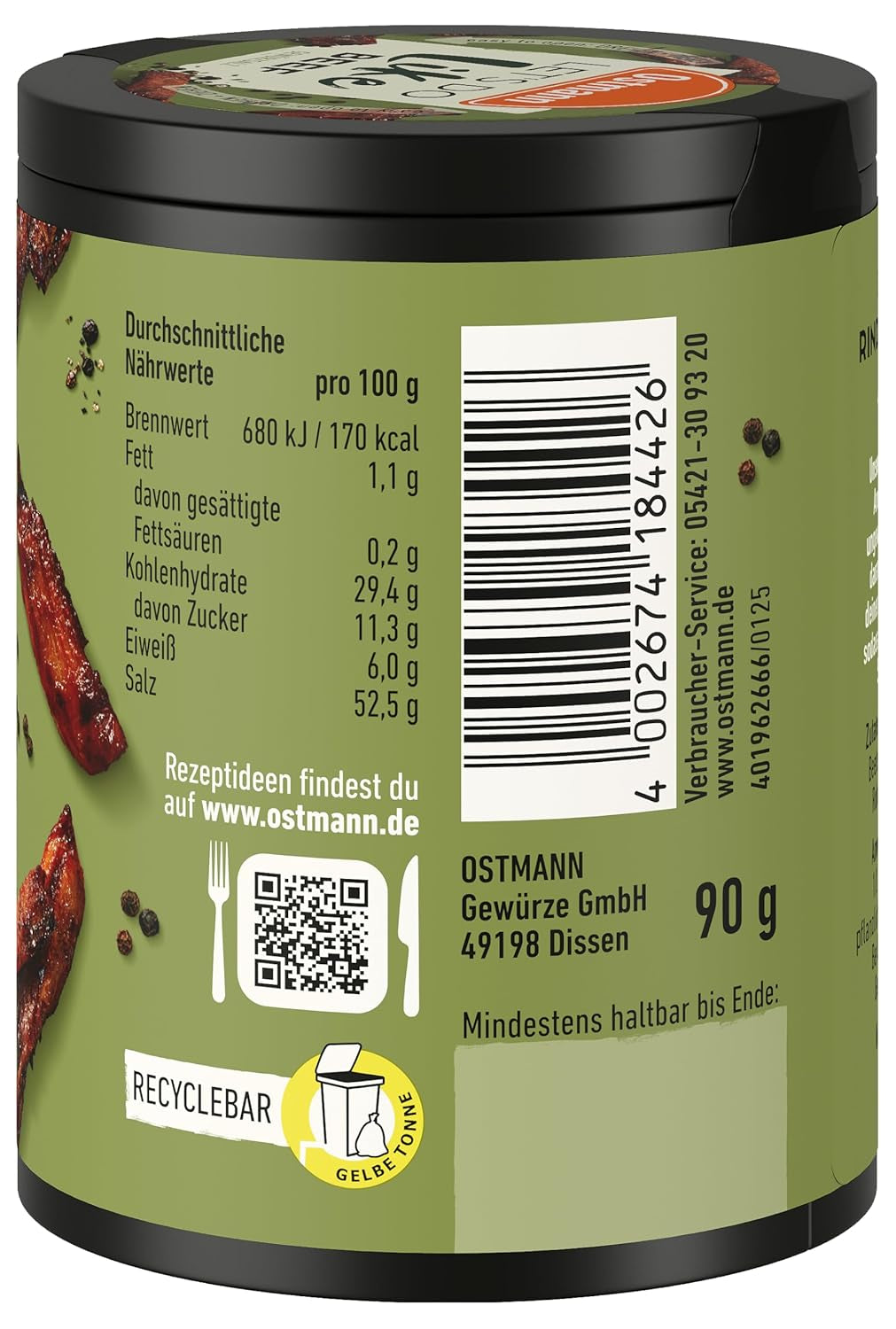 Ostmann Gewürze - Hagamos como la carne de vacuno | Rindfleisch-Geschmack para ungewürzte Fleischersatzprodukte | Gewürzsalz für Seitan, Tofu y vegetarian und vegane Gerichte | 90 g en barra de reciclaje Metalldose