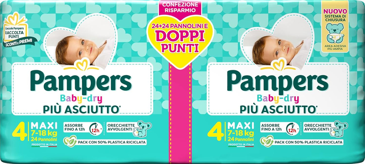 Pampers Baby Dry Maxi Twin Pack pañales, talla 4 (7-18 kg), 48 pañales