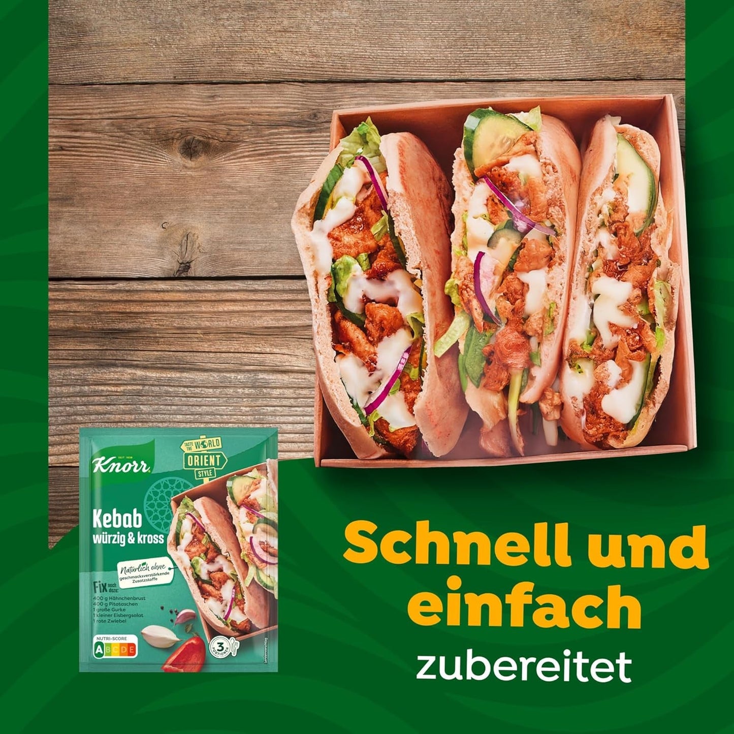 Knorr Fix Kebab para un würzig und krosses Hähnchen Gericht ohne geschmacksverstärkende Zusatzstoffe 3 porciones
