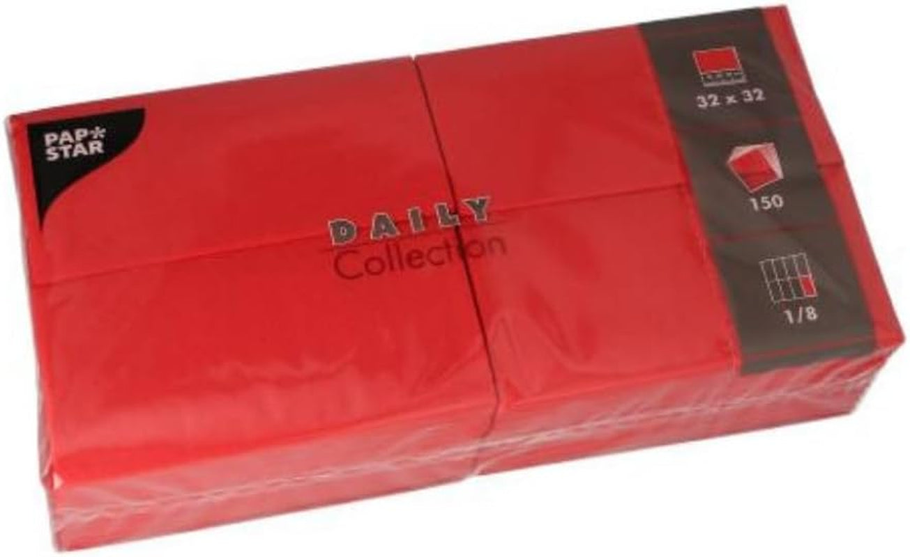 PAPSTAR 150 servilletas "Colección Diaria" pliegue 1/8 32 Cm X 32 Cm Rojo