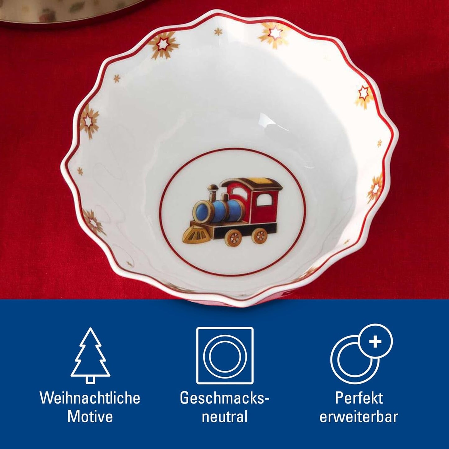 Villeroy & Boch - Toy's Delight Set de Desayuno para 2, Diseño de Locomotora, 6 Piezas, Colorido, navideño, vajilla con Platos, Tazas y Cuencos para el Desayuno, vajilla navideña, Porcelana Premium