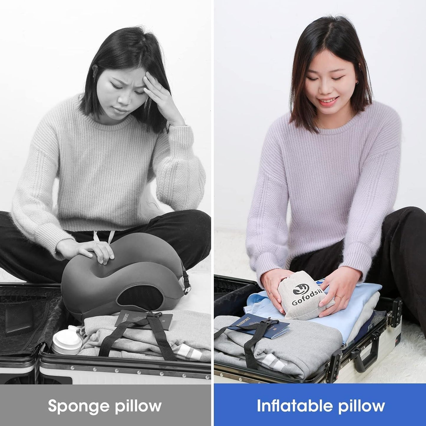 Gofodsil Almohada Inflable para el Cuello para Aviones Camping Trenes y Coches con Tapones para los Oídos Almohada de Viaje Portátil Almohada Inflable para el Cuello de Avión Juego de 2 Almohadas Ortopédicas Cervicales Naty Shop