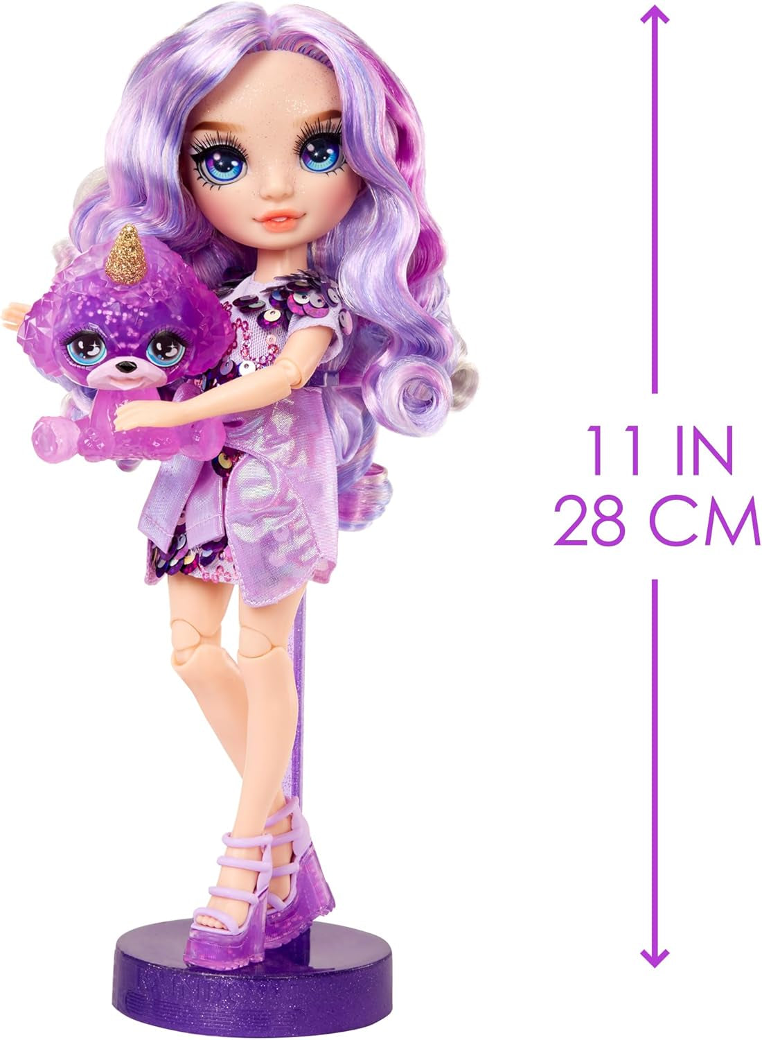 Muñeca Rainbow High Fashion con Slime y Mascota - Morado - Muñeca Glitter 28 cm con Slime Glitter, Mascota Mágica y Accesorios de Moda - Juguete para Niños - Ideal para 4-12 Años
