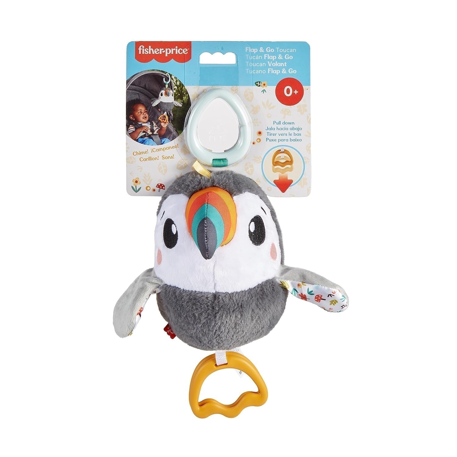 FISHER-PRICE Flap & Go Toucan - Cochecito de peluche que promueve la motricidad fina y las habilidades sensoriales del recién nacido desde el nacimiento HNX66 Baby Toys Naty Shop