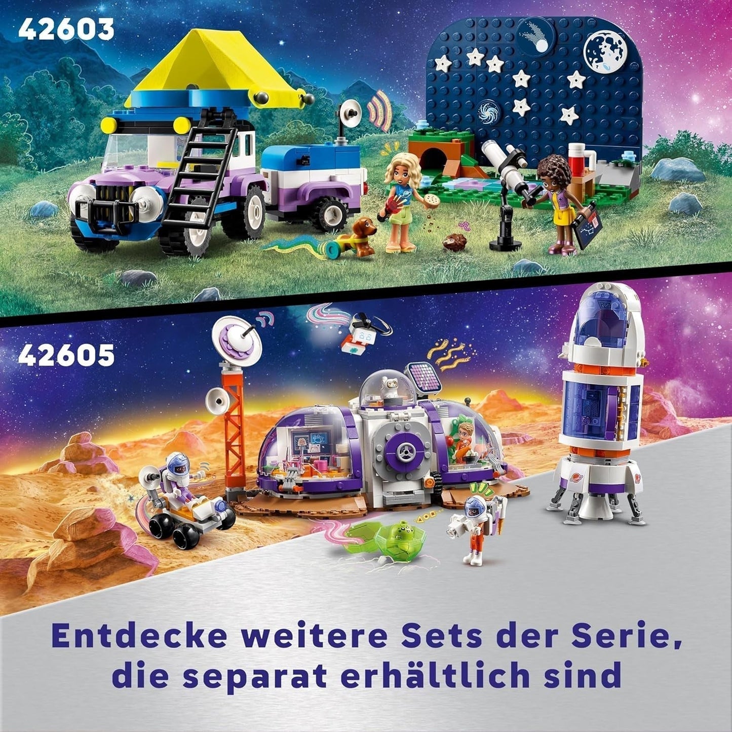 LEGO Friends Set de vehículo de acampada Stargazer con vehículo todoterreno y telescopio de juguete, regalo para niñas y niños a partir de 7 años, incluye figuras de juego Nova, Aliya y un perro 42603 Juegos de construcción Besuche den LEGO-Store