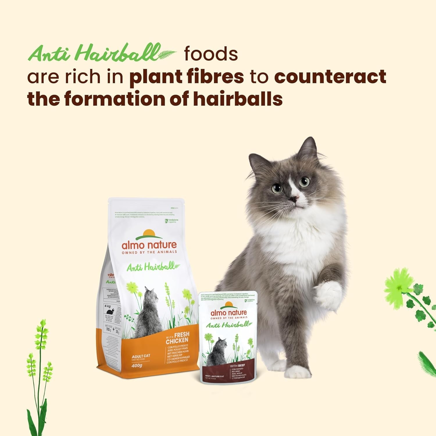 Almo Nature Functional - Antibolas de pelo - Comida húmeda para gatos adultos y maduros - con cachorros - Combate la formación de bolas de pelo - 70 g (paquete de 30)
