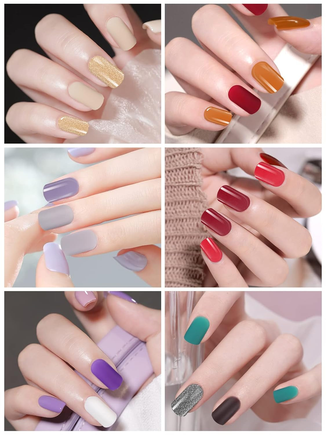 EBANKU 576 uñas cortas con pegamento para uñas, 12 colores de uñas artificiales cortas mate, 8 uñas artificiales cortas brillantes, 4 uñas artificiales con purpurina