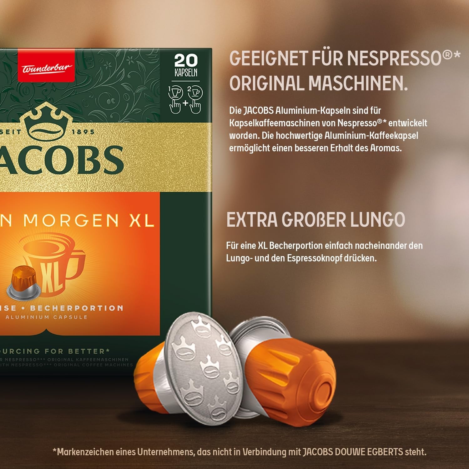 Jacobs Kaffeekapseln Guten Morgen XL Intense, Intensität 8/12, 10 x 20 Getränke, Nespresso* compatible Kaffee Kapseln, 200 Kapseln