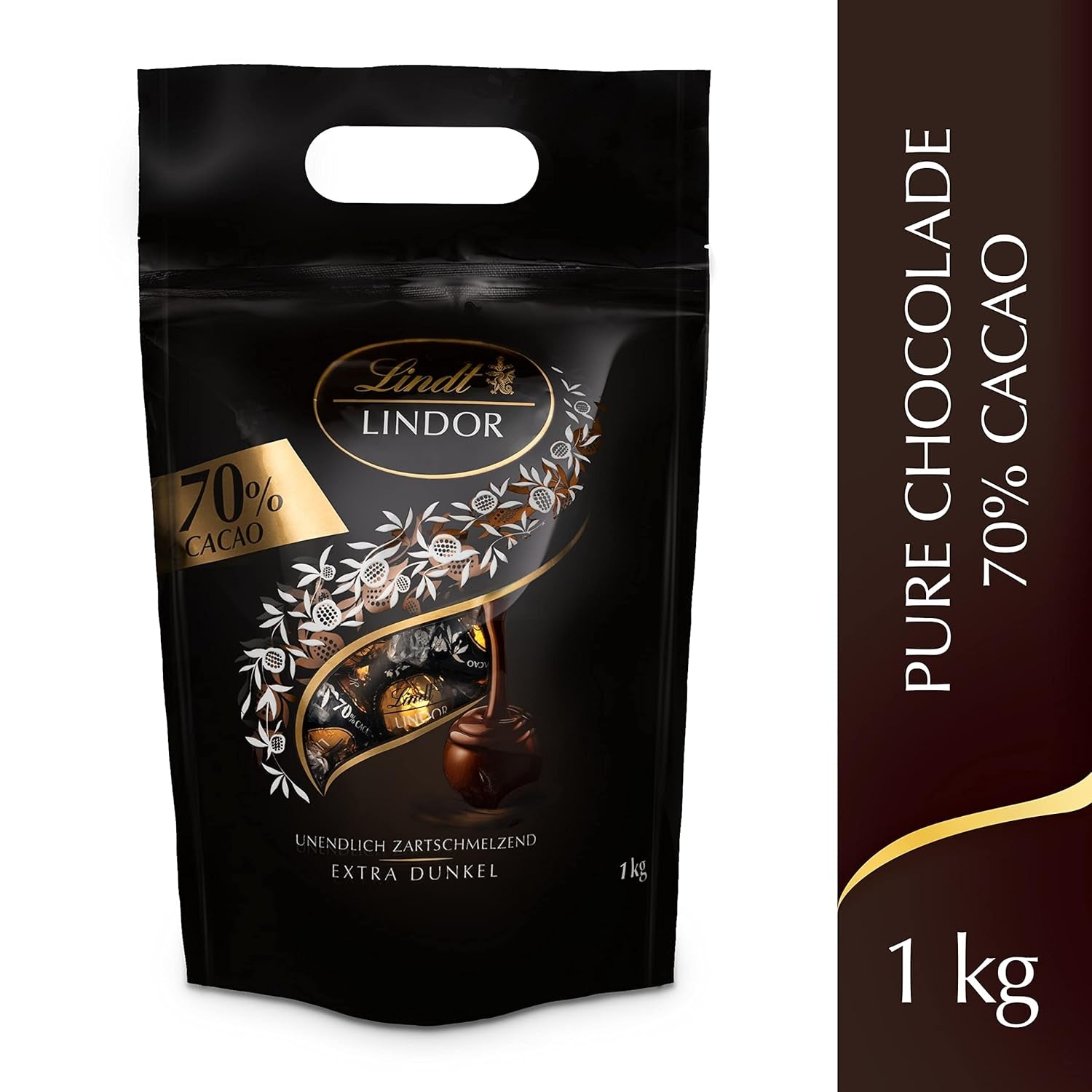 Bolas de chocolate extra oscuro Lindt LINDOR y bolas de chocolate con crema de fresa LINDOR | Bolsa resellable de 1 kg | aprox. 80 bolitas de chocolate blanco con crema de fresa