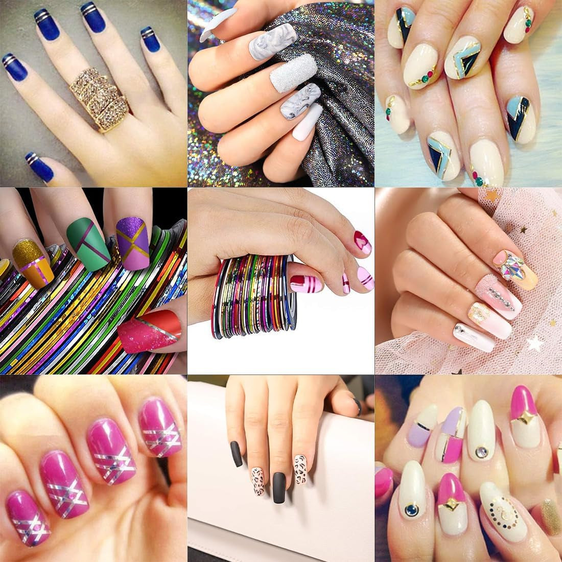 Juego de pegatinas y accesorios para uñas, 5 pegatinas para uñas, cepillo, piedras, cinta decorativa, lámina dorada, perfecto para manicura y uñas de gel, juego de 50 piezas