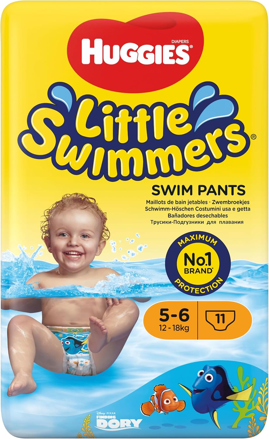 Huggies Little Swimmers Pañales de natación desechables para bebés y niños pequeños, talla 5-6 (12-18 kg), 11 pañales de natación, unisex