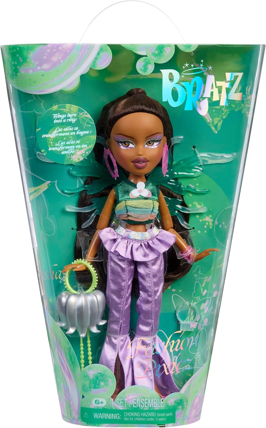 Muñeca Bratz Fashion Pixiez Sasha - Fantástica muñeca coleccionable con moda y complementos reales, alas que se convierten en anillo
