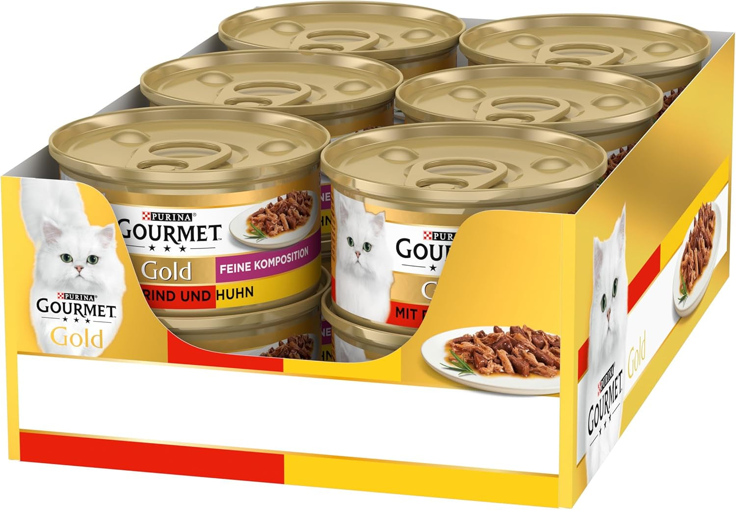 Comida húmeda para gatos Gourmet Gold Fine Composition con ternera y pollo, paquete de 12 (12 x 85 g)