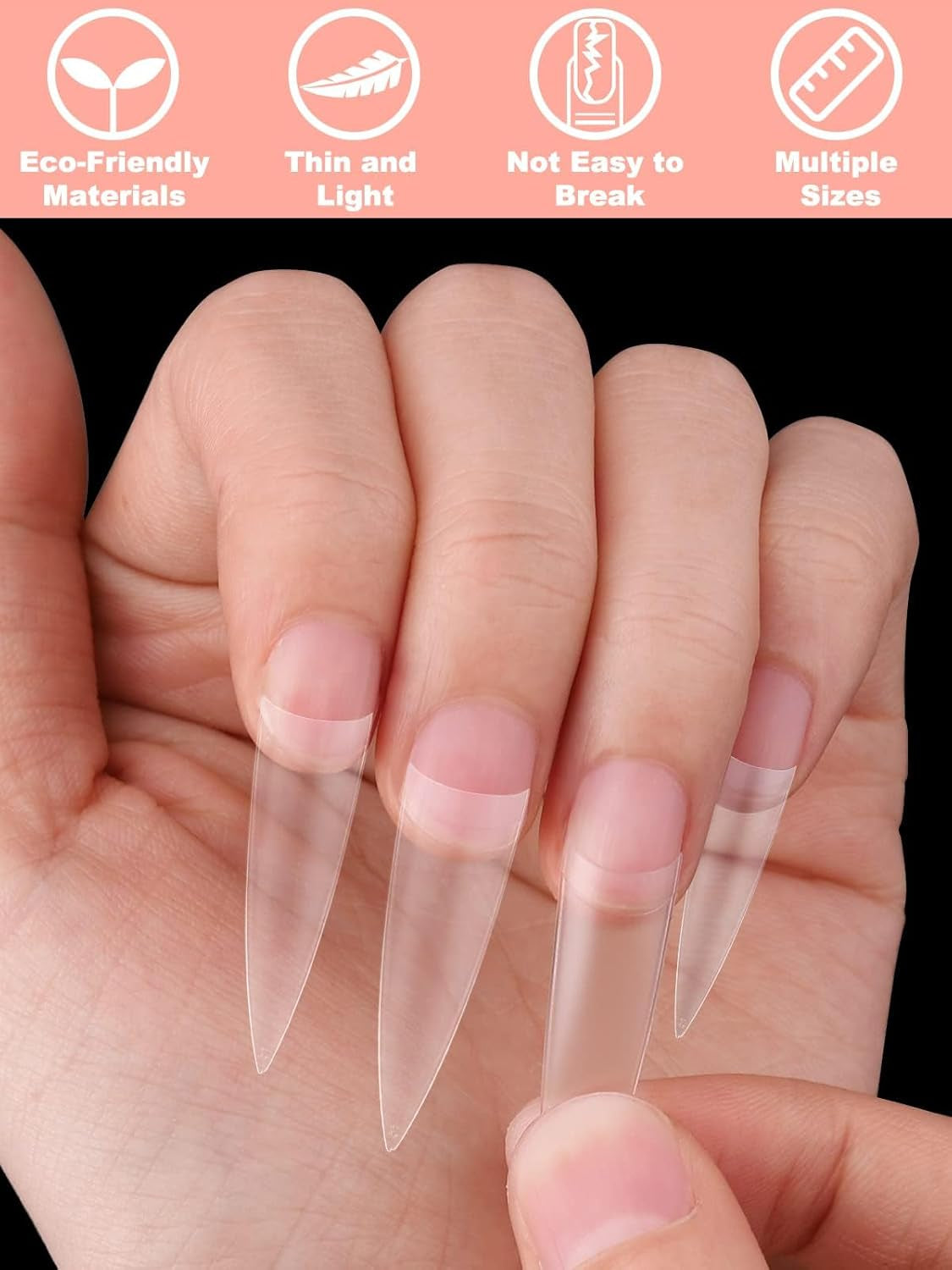 EBANKU 500 puntas de uñas postizas artificiales, gel suave mate, puntas transparentes, puntas de uñas artificiales para extensiones de uñas, juego de uñas postizas, 12 tamaños-A
