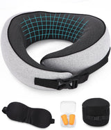Almohada de cuello de avión, almohada de viaje de espuma viscoelástica, almohada de cuello para adultos, almohada de avión lavable ajustable, almohada de viaje ergonómica (gris) Almohadas ortopédicas cervicales Naty Shop Gris