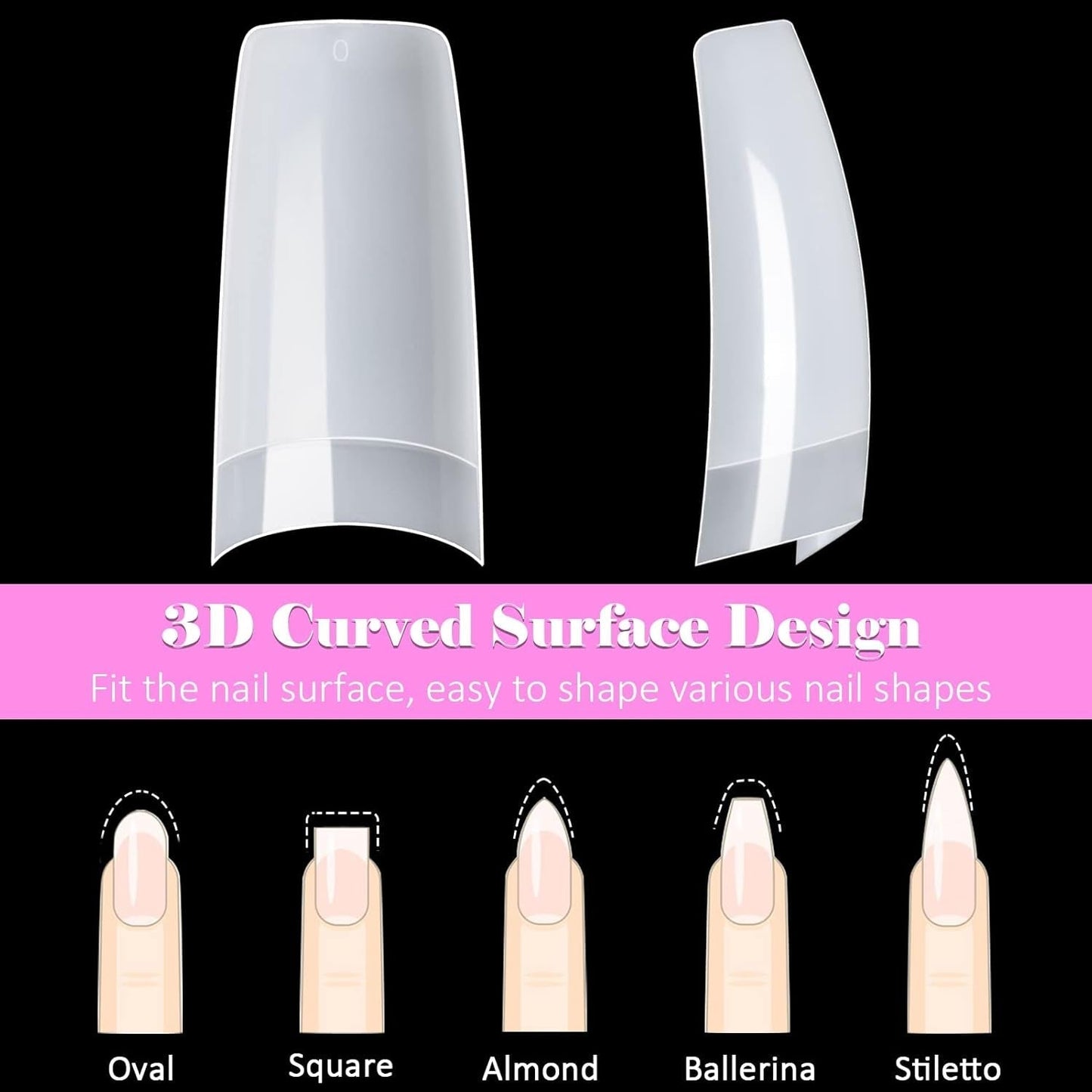 500 puntas de uñas artificiales francesas, juego de puntas de uñas postizas acrílicas, extensiones de uñas, puntas de uñas, accesorios de uñas postizas con 4 piezas de pegamento para diseño de uñas, uñas de gel naturales