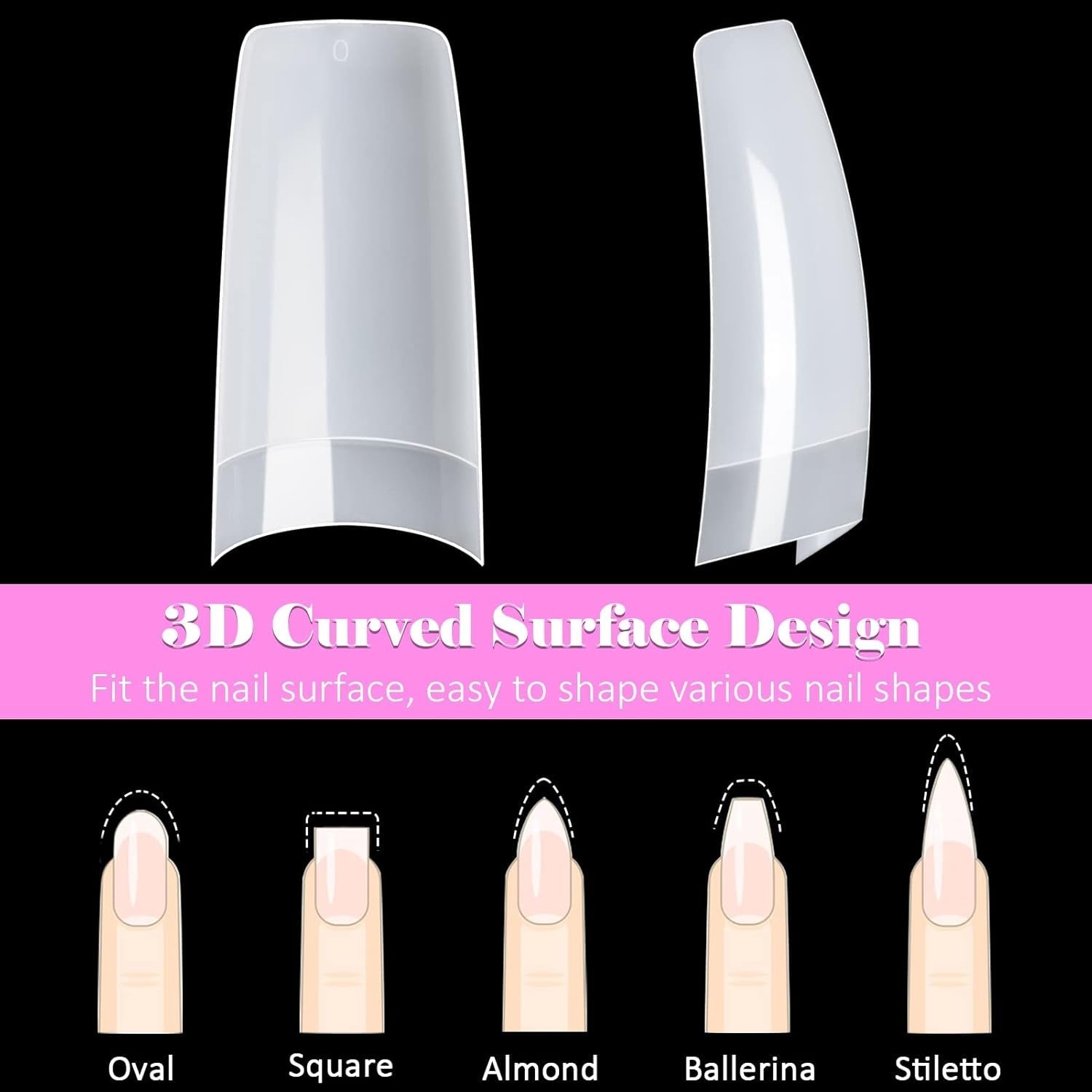 500 puntas de uñas artificiales francesas, juego de puntas de uñas postizas acrílicas, extensiones de uñas, puntas de uñas, accesorios de uñas postizas con 4 piezas de pegamento para diseño de uñas, uñas de gel naturales