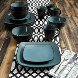 Gibson 99813.16R Elite Soho Lounge Reactive Glaze Vajilla para 4 personas, 16 piezas, efecto bicolor azul-verde/negro
