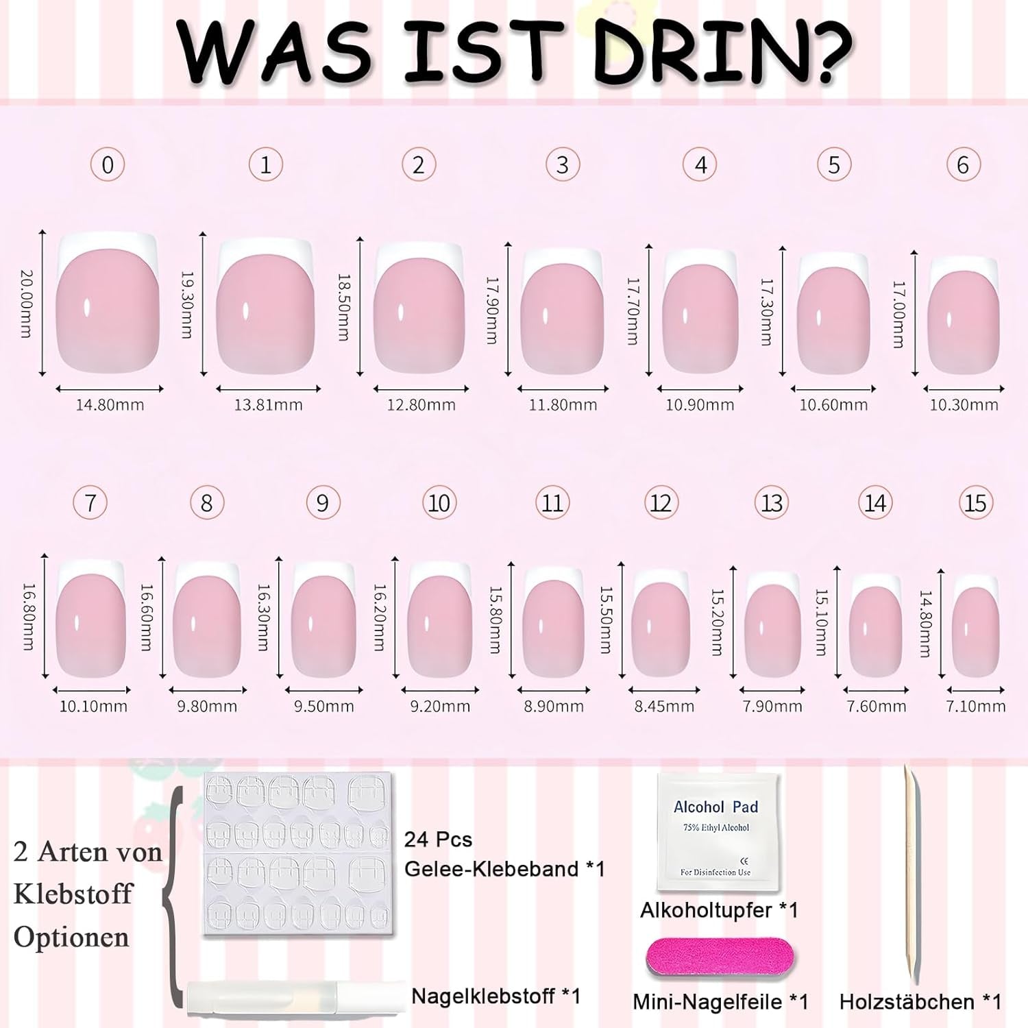 Uñas Francesas Autoadhesivas Rosa Claro - 32 Piezas Pegamento en Uñas Francesas - Uñas Postizas Cortas Cuadradas - Pegamento Transpirable en Uñas Artificiales - Uñas Postizas de Cobertura Completa para Mujer (Rosa Claro)
