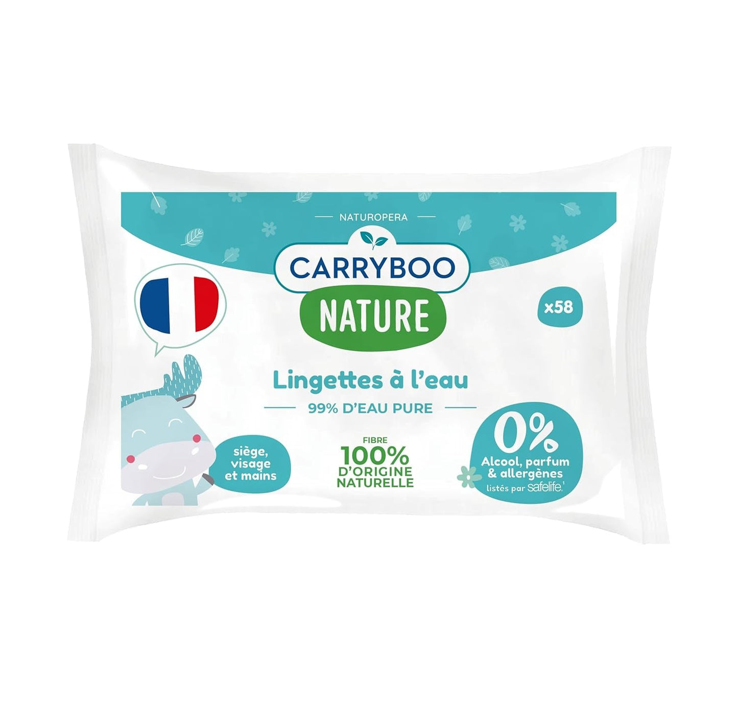 Toallitas húmedas para bebés con agua - sin fragancias ni alérgenos - 9 piezas - pieles normales y sensibles - limpia y calma - fibras 100% naturales - fabricadas en Francia - 522 toallitas