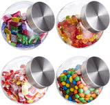 Relaxdays Botes para Dulces, Juego de 4 Botes para Dulces de 1,5 L, Candy Bar, Tapa de Acero Inoxidable, Transparente, Plateado, Naty Shop Cajas para almacenar Alimentos, 4
