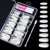 200 puntas de uñas postizas, 10 tamaños de uñas artificiales acrílicas con empujador de cutículas y caja transparente para mujeres y niñas (naturales y transparentes)