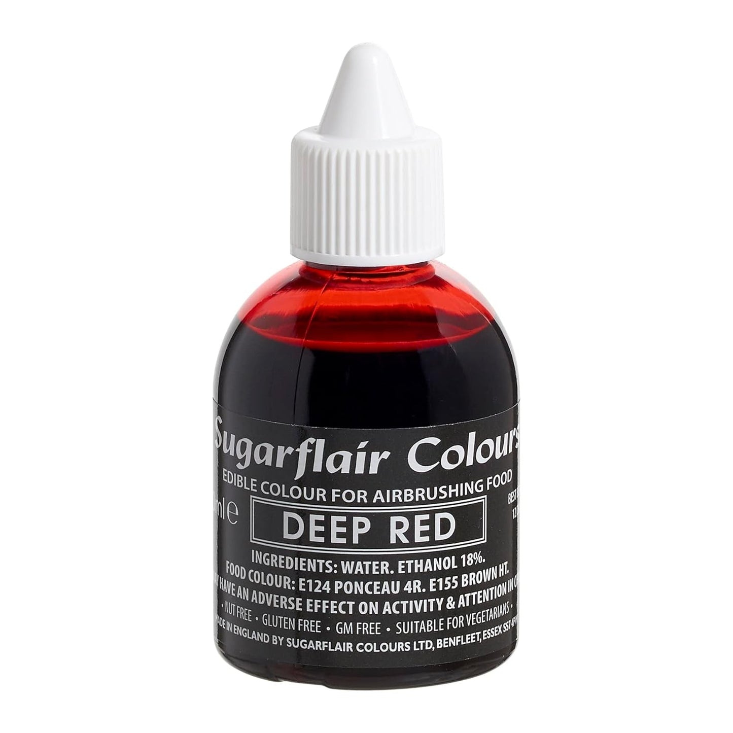 Sugarflair Colorante alimentario rojo intenso - Colorante alimentario líquido comestible, colorante con aerógrafo para pasteles, magdalenas, glaseado y decoraciones de pasteles - 60 ml