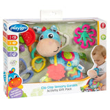 Playgro Clip Clop Pack Regalo Actividad Sensorial Jardín - Juguete Sensorial Jardín para Bebés a Partir de 0 Meses - Juguete Interactivo con Sonajeros, Mordedor y Amigo Cochecito - 4 Piezas