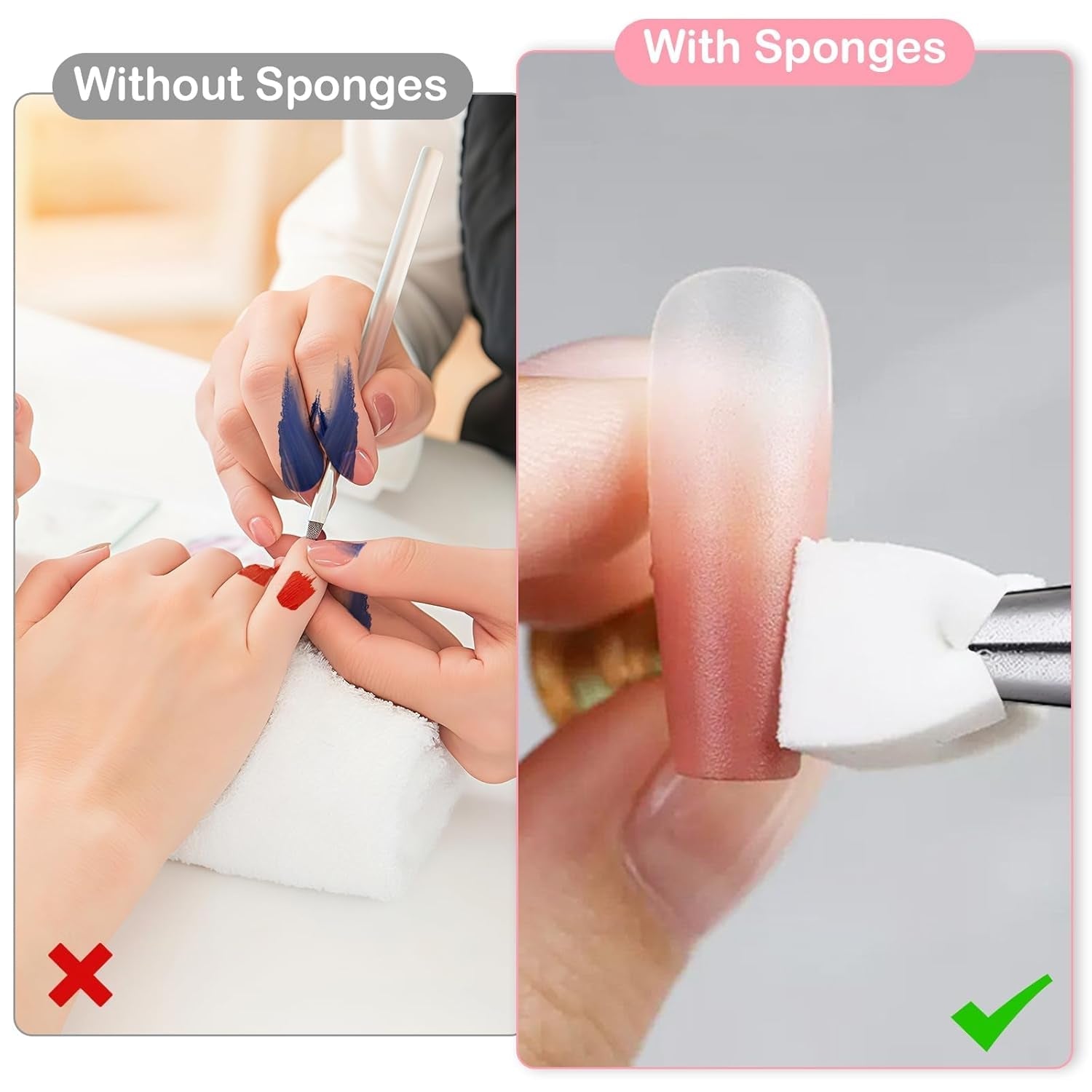 100uds Latexfrei Nailart Schwämme, Ombre Nagelschwammpinsel, Nagelschwamm Mit Metallgreifer 100 Blatt Nailart-Mischpapier Austellungsbox, Maniküre Schwamm Applikator Für Farbverlauf Nailart