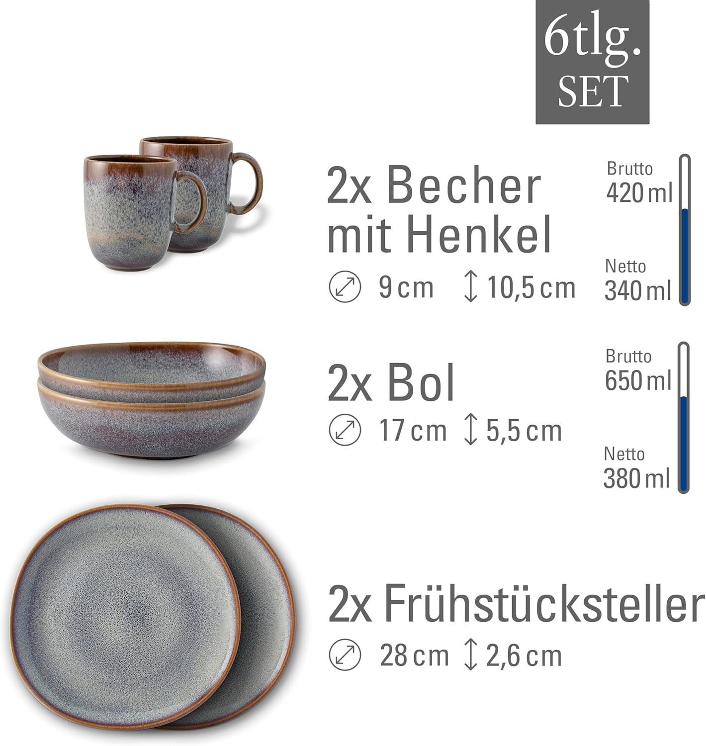 Juego de desayuno Lave beige de Villeroy & Boch, 6 piezas