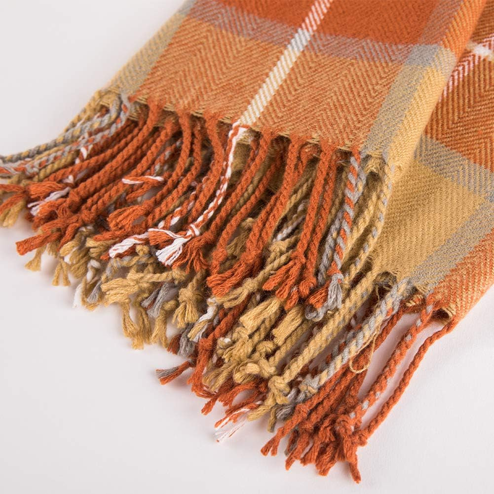 G Lake Camas y Mantas Manta a Cuadros Naranja Acrílico Suave Reversible Colcha con Flecos de Colores Regalo para Decoraciones navideñas 127 cm de Ancho x 170,2 cm L-Calabaza Naranja G Lake