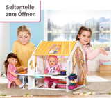 BABY born Dollhouse, Weekend House con función de luz y sonido, paneles laterales abatibles, fregadero, parrilla y muchos accesorios, 832752, Zapf Creation